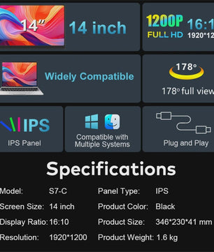 14-inch Draagbare Dual Laptop Monitor - Full HD Uitbreidbaar Scherm voor Productiviteit