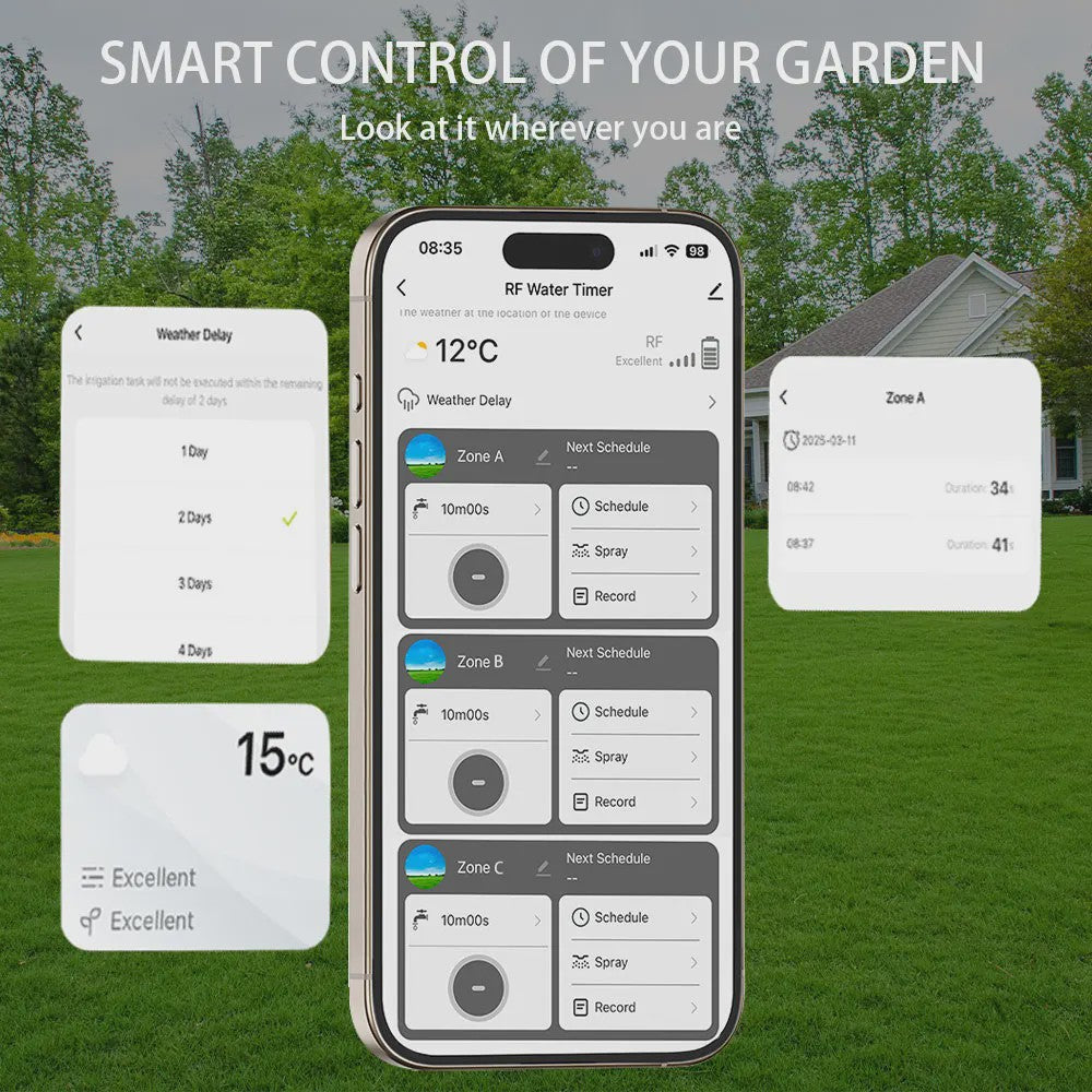 Slimme Tuin Water Timer met Wifi & RF433 - 3 Uitgangen, Automatische Besproeiing, Regenvertraging