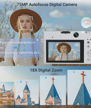 4K Digitale Camcorder met 75MP Foto, 18x Zoom, Dual Camera's & Autofocus