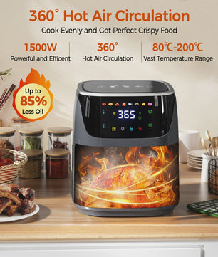 7L Airfryer met Zichtvenster - 1500W, Digitaal Touchscreen, Vaatwasserbestendig