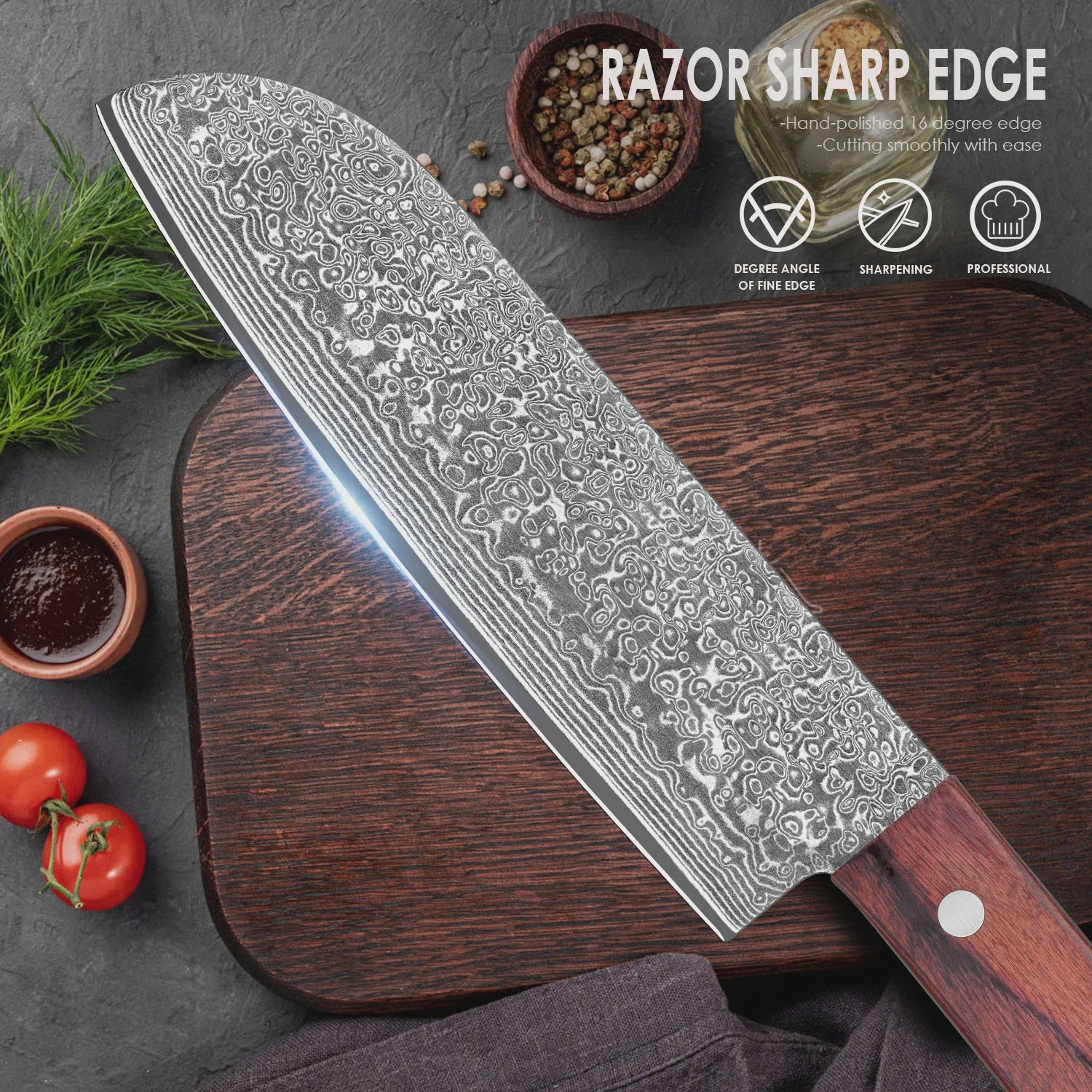 Professioneel Damascus Koksmes - 30cm VG10 Staal, Ergonomisch Hout, Luxe Geschenkdoos