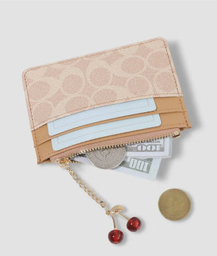 Luxe Dames Portemonnee Kaarthouder PU Leer Multifunctioneel Klein Tasje met Cherry Bedel