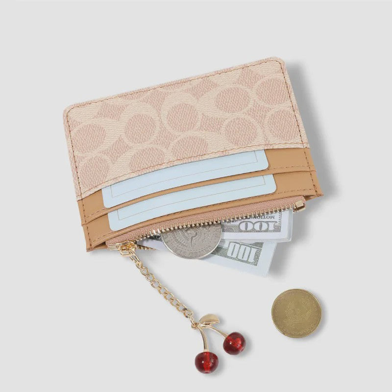 Luxe Dames Portemonnee Kaarthouder PU Leer Multifunctioneel Klein Tasje met Cherry Bedel