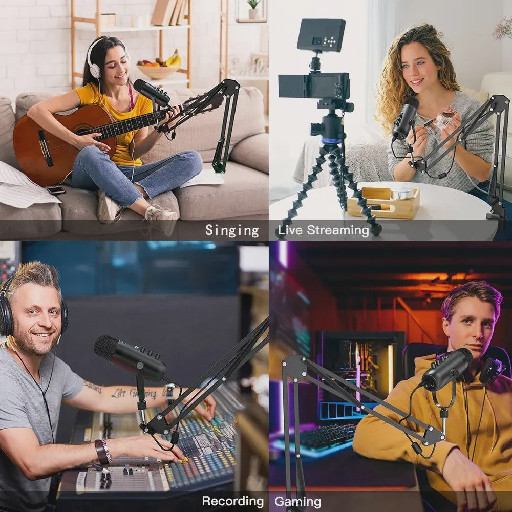 Professionele USB Condensator Microfoon Set met Boom Arm - Ideaal voor Podcast, Streaming & Opnames