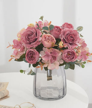 Retro Zijden Bloemenboeket: Vintage Rozen, Hortensia & Pioen voor Bruid & Decoratie