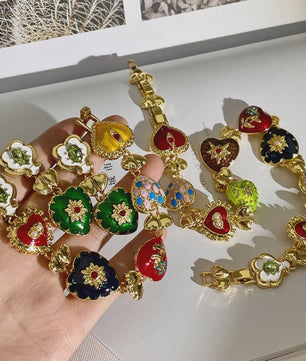 Retro Kleurrijke Hart & Bloem Ketting & Oorbellen Set - Paleis Stijl