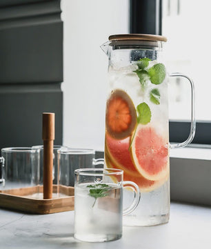 Glazen Karaf met Bamboe Deksel & Filter - 1000ML/1500ML - Voor Water, Sap & Koffie