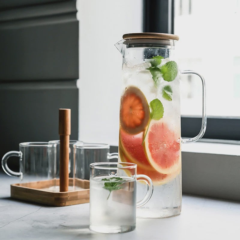 Glazen Karaf met Bamboe Deksel & Filter - 1000ML/1500ML - Voor Water, Sap & Koffie