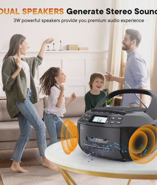Draagbare Boombox met CD, Cassette, Bluetooth, Radio, USB & Afstandsbediening - Wit