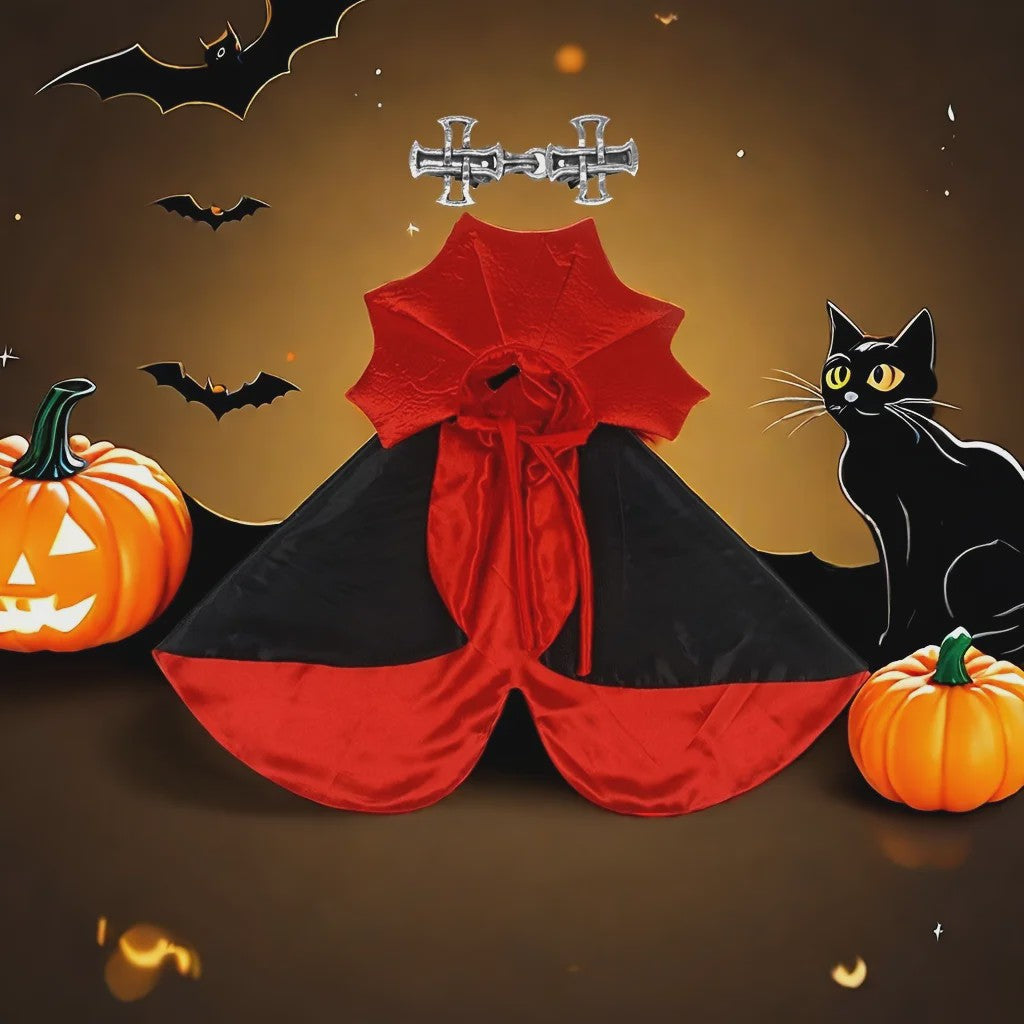 Halloween Vampier Cape & Hoed Set voor Katten - Feestelijke Verkleedkostuum