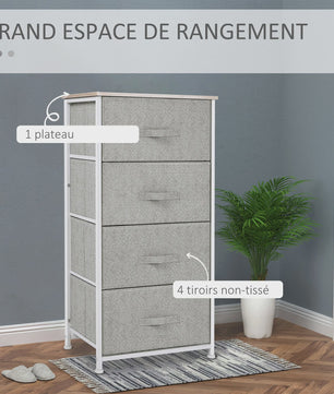 HOMCOM Ladekast met 4 Stoffen Laden en Metalen Frame - 45x30x92 cm