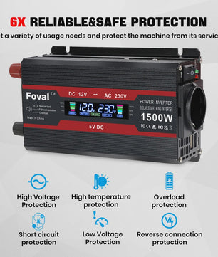 Krachtige 1500W-3000W Auto Omvormer (DC12V/24V naar AC230V) met LCD, USB & EU-stopcontact