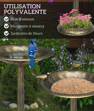 Outsunny Vogelbad & Voederstation met Plantenbak - Ø 50 x 72 cm - Antiek Brons