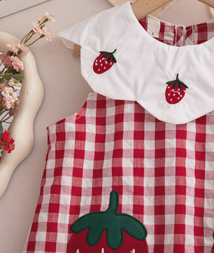 Zomerjurk Baby Meisje Rood Wit Geruit met Aardbeien - Casual en Schattig