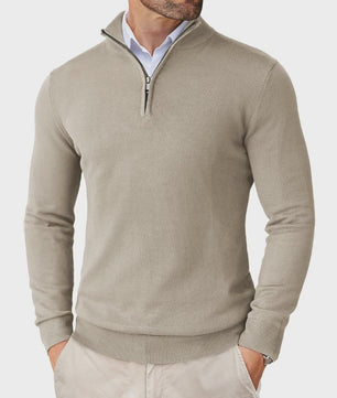 Heren Gebreide Pullover met Ritskraag - Slim Fit Lichtgewicht Casual Sweater
