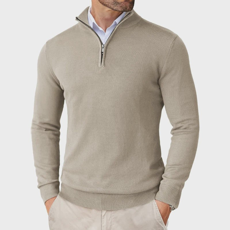 Heren Gebreide Pullover met Ritskraag - Slim Fit Lichtgewicht Casual Sweater