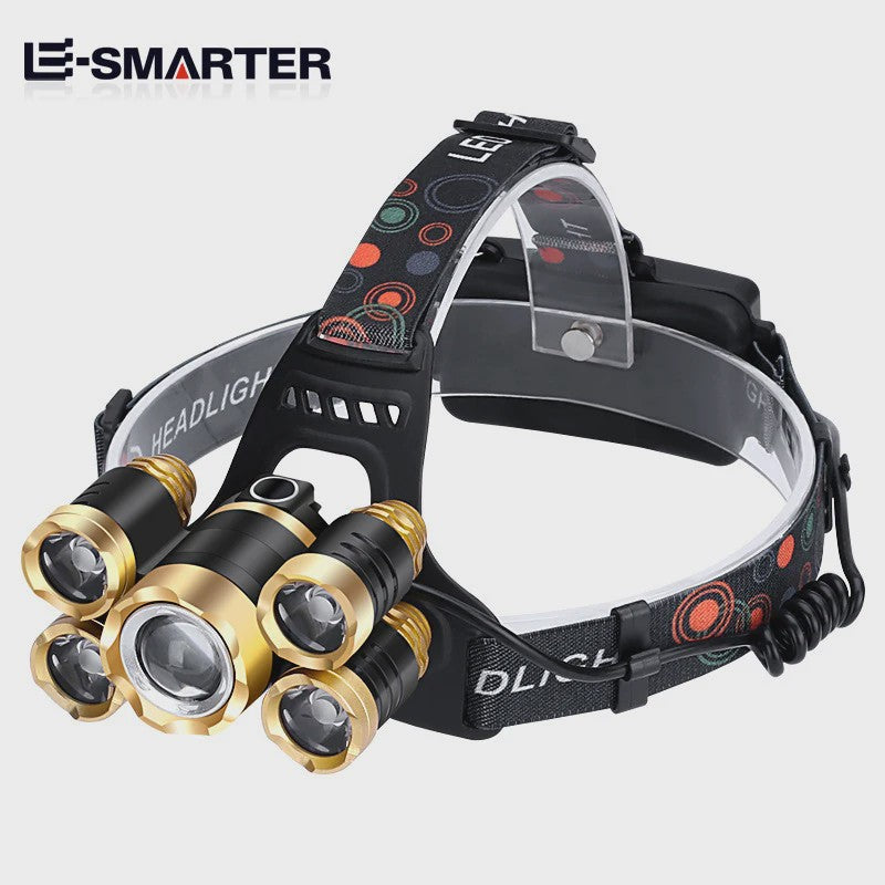 ESMARTER Sensor Hoofdlamp - 5x Super Bright LED, Waterdicht & Krachtig voor Outdoor, Camping, Vissen