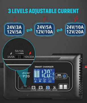 HTRC Slimme Acculader 12V/24V - Automatisch Laden & Reparatie voor Auto, Motor, LiFePO4, AGM