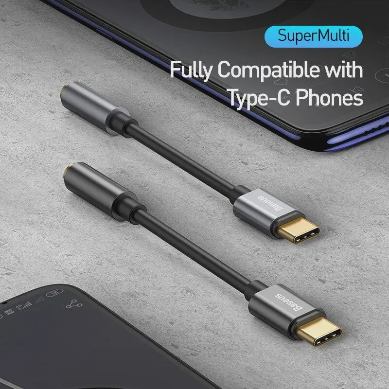 Baseus USB-C naar 3.5mm Audio Adapter Kabel - Hoge Kwaliteit Geluid voor Type-C Telefoons