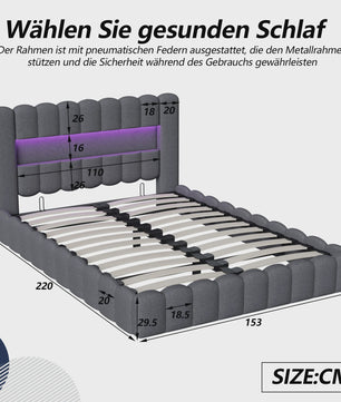 Luxe Gestoffeerd Bed 180x200cm met LED-verlichting, USB & Hydraulische Opbergruimte