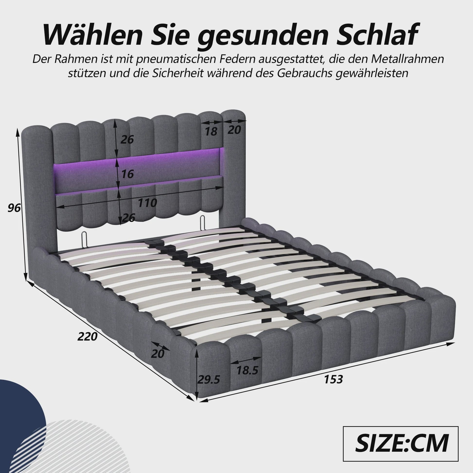 Luxe Gestoffeerd Bed 180x200cm met LED-verlichting, USB & Hydraulische Opbergruimte