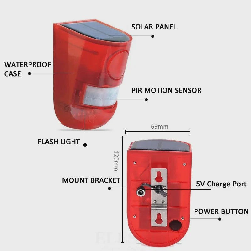 Draadloze Zonnesensor Alarm met Sirene & Strobe Licht - Tuin & Huisbeveiliging