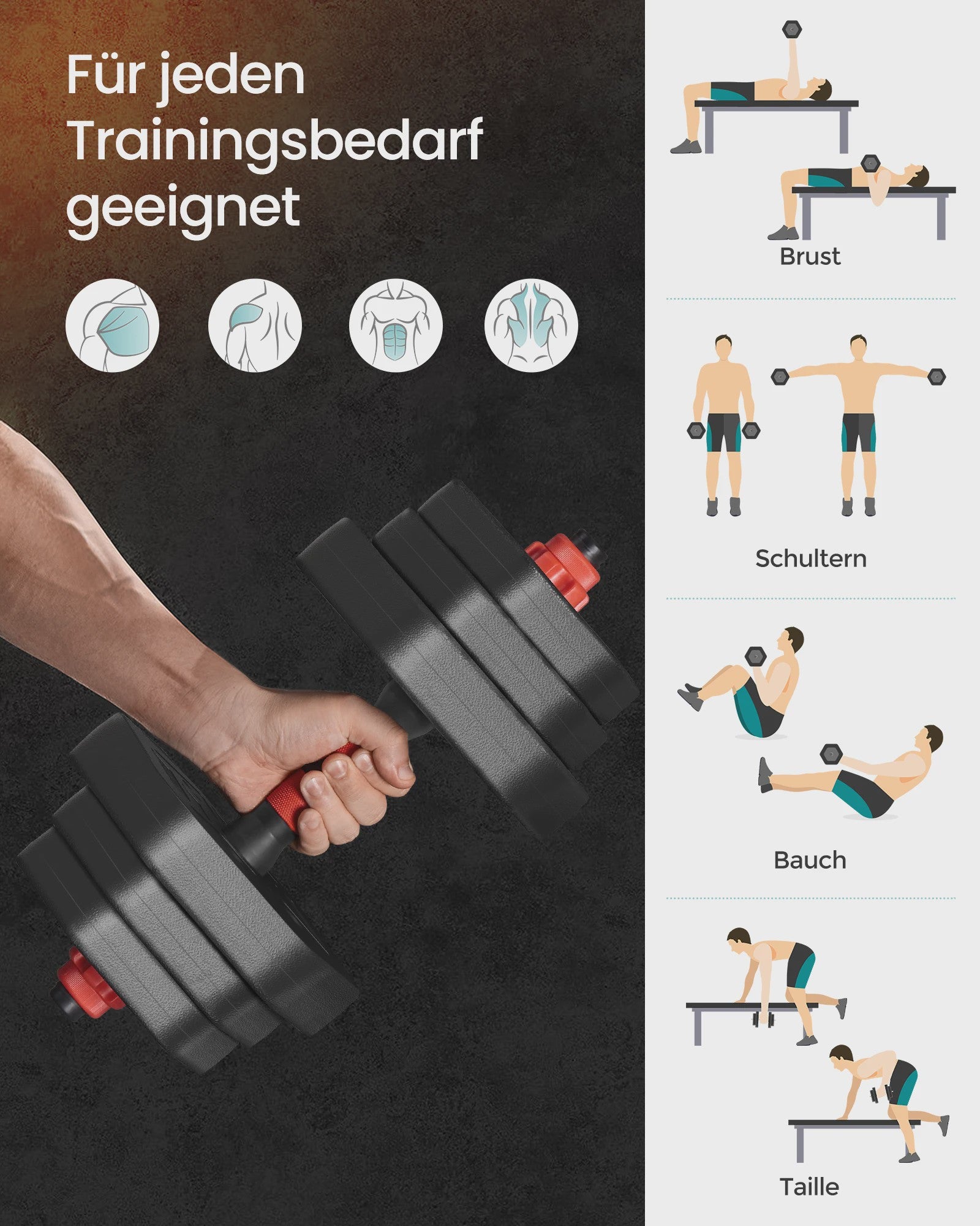 SONGMICS Verstelbare Dumbbell Set - Hexagon Vorm, 20kg Totaal Gewicht, Ideaal voor Krachttraining