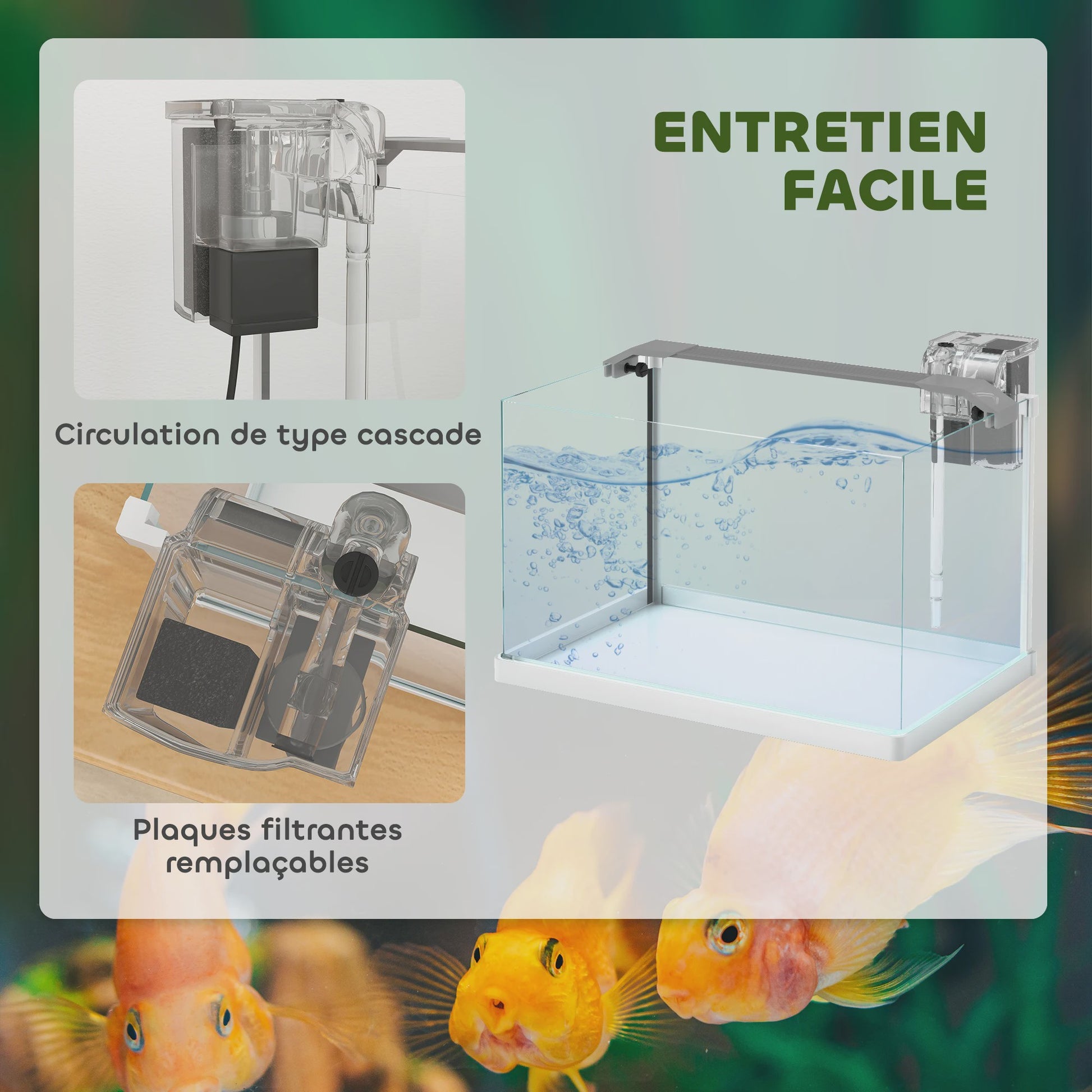 PawHut Glazen Aquarium met LED Verlichting, Filterpomp en 20L Inhoud - 38x26x27 cm Wit