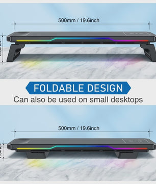 RGB Monitorstandaard met Draadloze Oplader en USB Hub