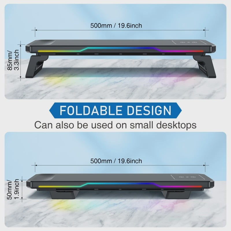 RGB Monitorstandaard met Draadloze Oplader en USB Hub