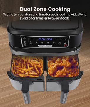 Dubbele Airfryer XXL 9L met 2 Onafhankelijke Lades & LED Touchscreen