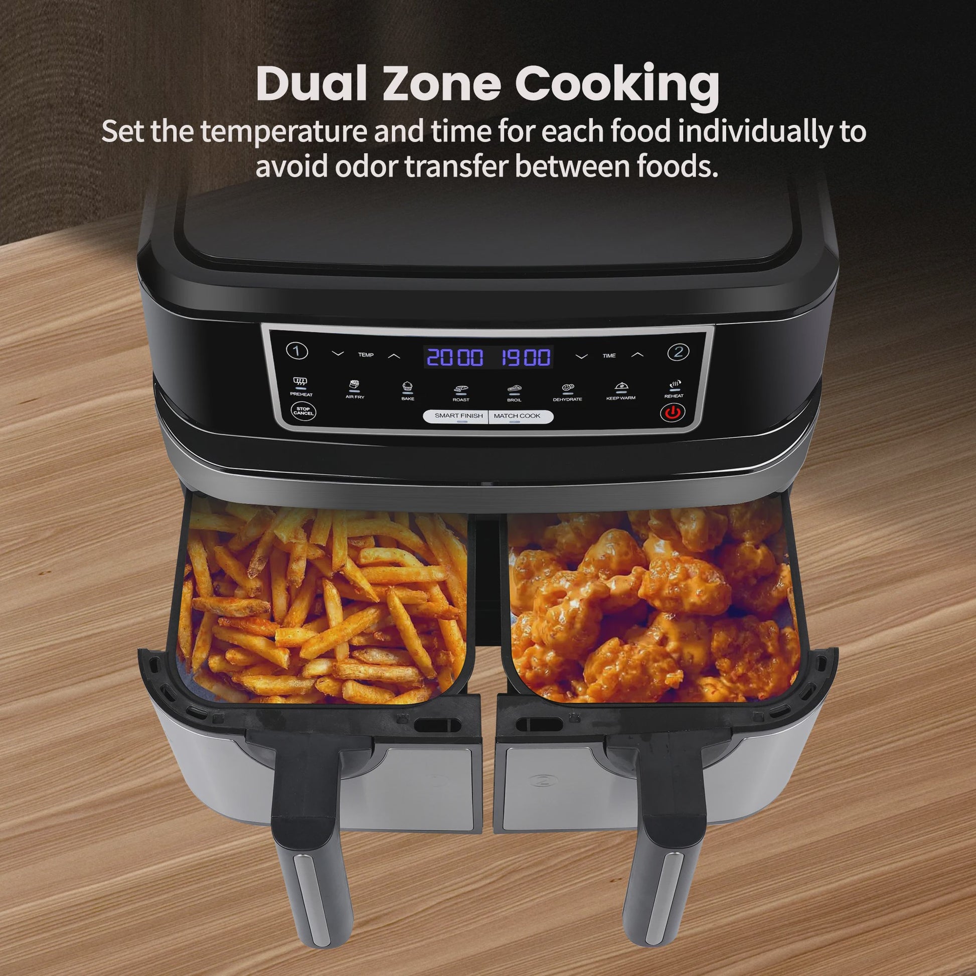 Dubbele Airfryer XXL 9L met 2 Onafhankelijke Lades & LED Touchscreen