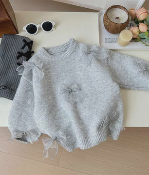 Schattige Gebreide Kinder Trui met Strikjes - Perfect voor Herfst & Winter