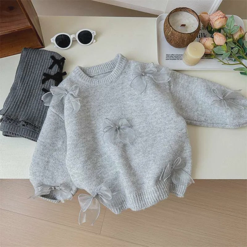 Schattige Gebreide Kinder Trui met Strikjes - Perfect voor Herfst & Winter