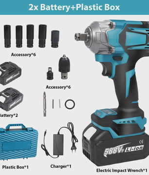 Krachtige 1200Nm Brushless Accu-slagmoersleutel 1/2" met LED, 8 standen, compatibel met Makita 18V accu