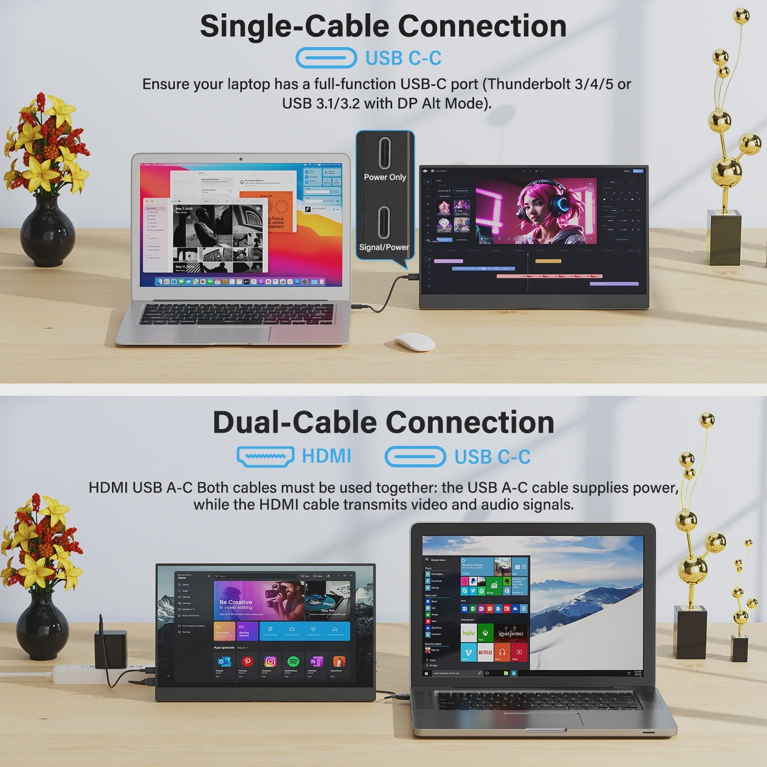Amoudo 15.6" Full HD IPS Draagbare Monitor met USB-C en Mini HDMI - VESA Compatibel