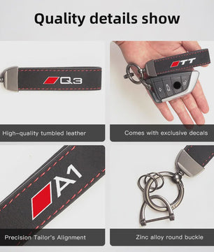 Luxe Audi Suede Sleutelhanger met Metalen Gesp - Stijlvolle Auto Accessoire