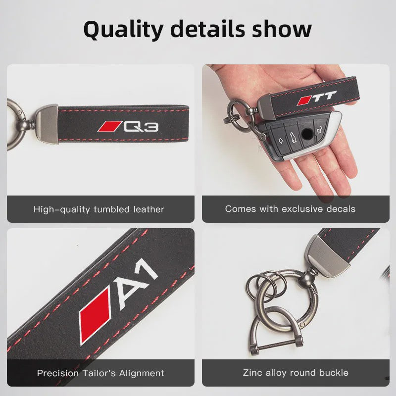 Luxe Audi Suede Sleutelhanger met Metalen Gesp - Stijlvolle Auto Accessoire
