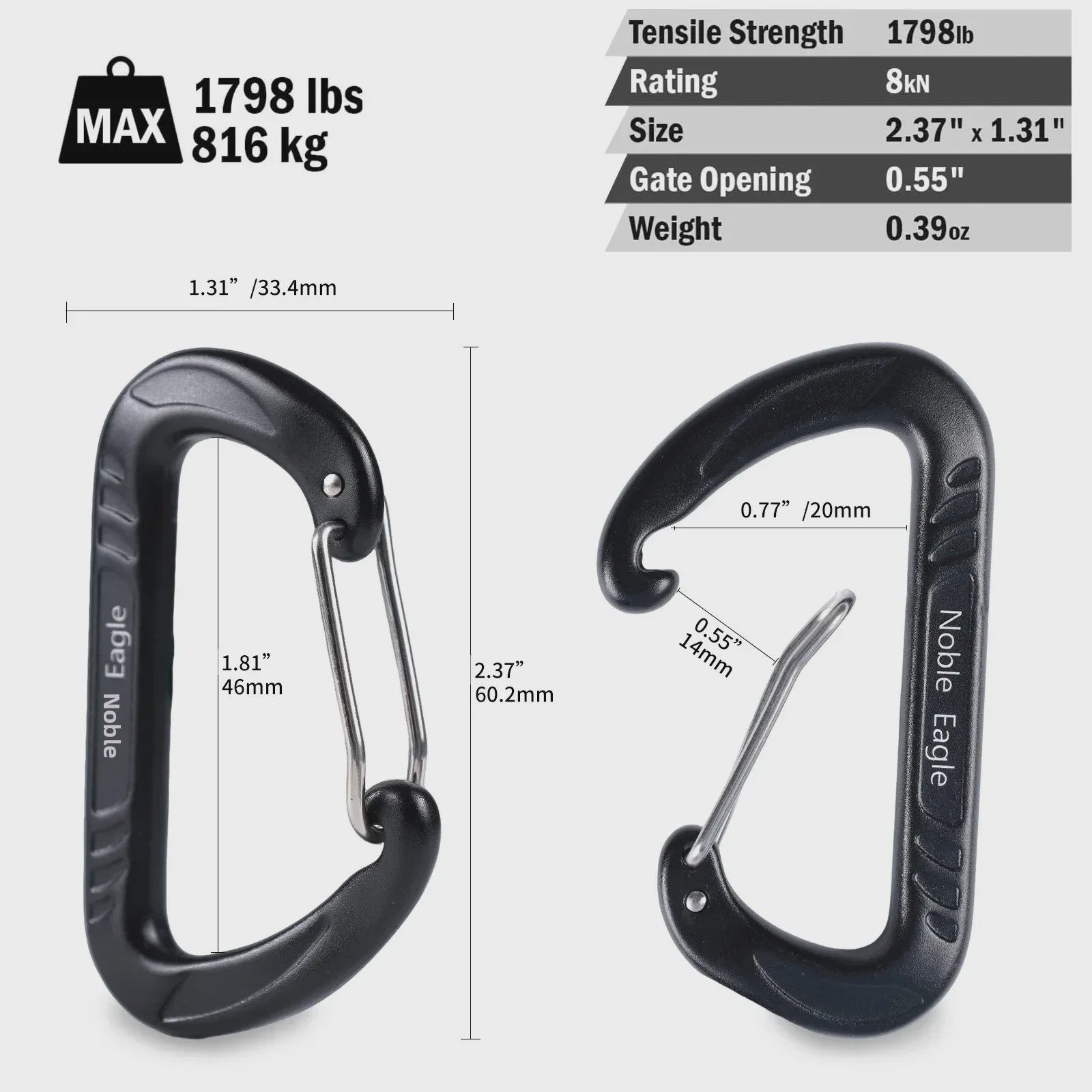 15kN Aluminium D-ring Karabiners Set - Zwaar, Lichtgewicht voor Outdoor & Camping