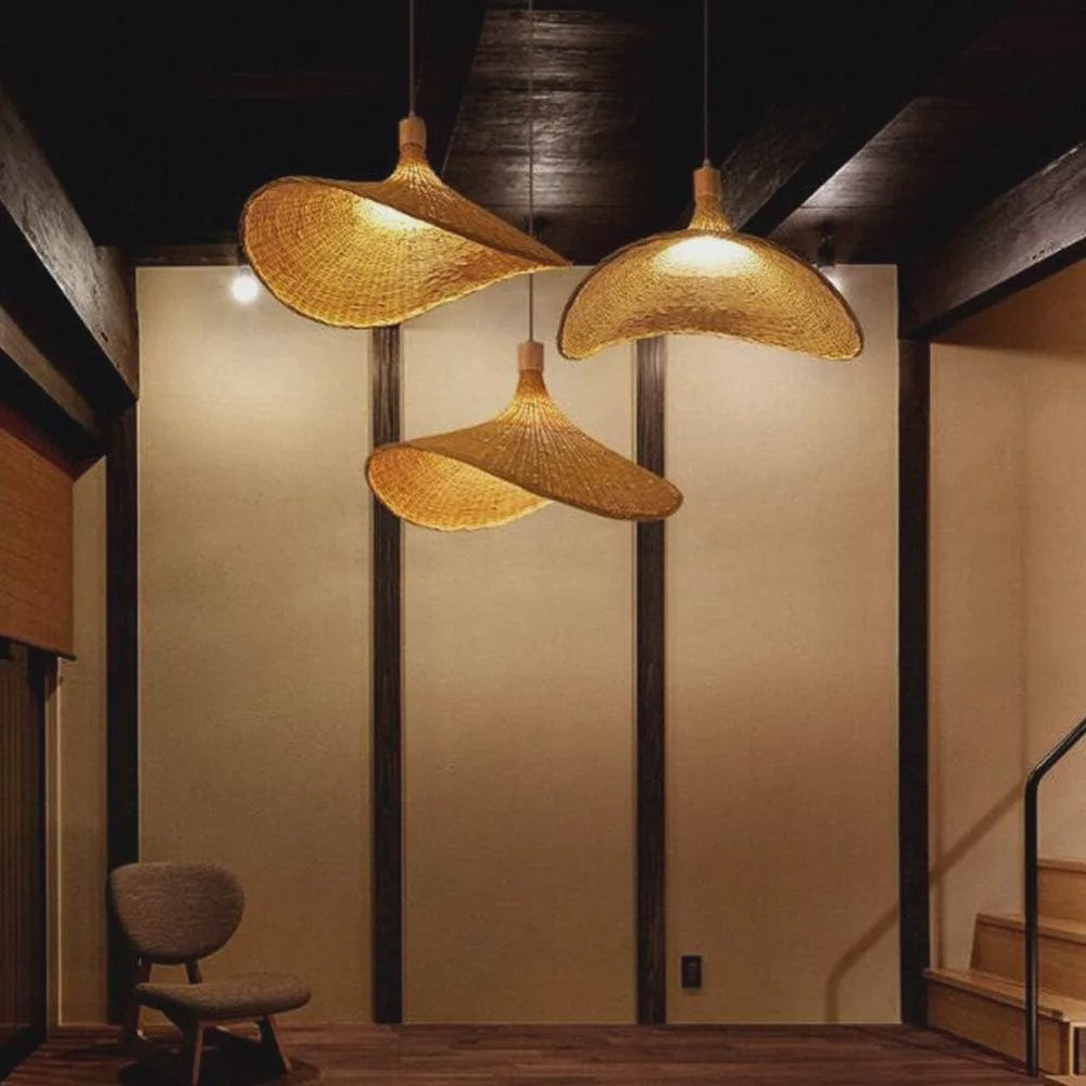Klassieke Bamboe Hanglamp 50cm - Handgeweven Rotan Plafondlamp