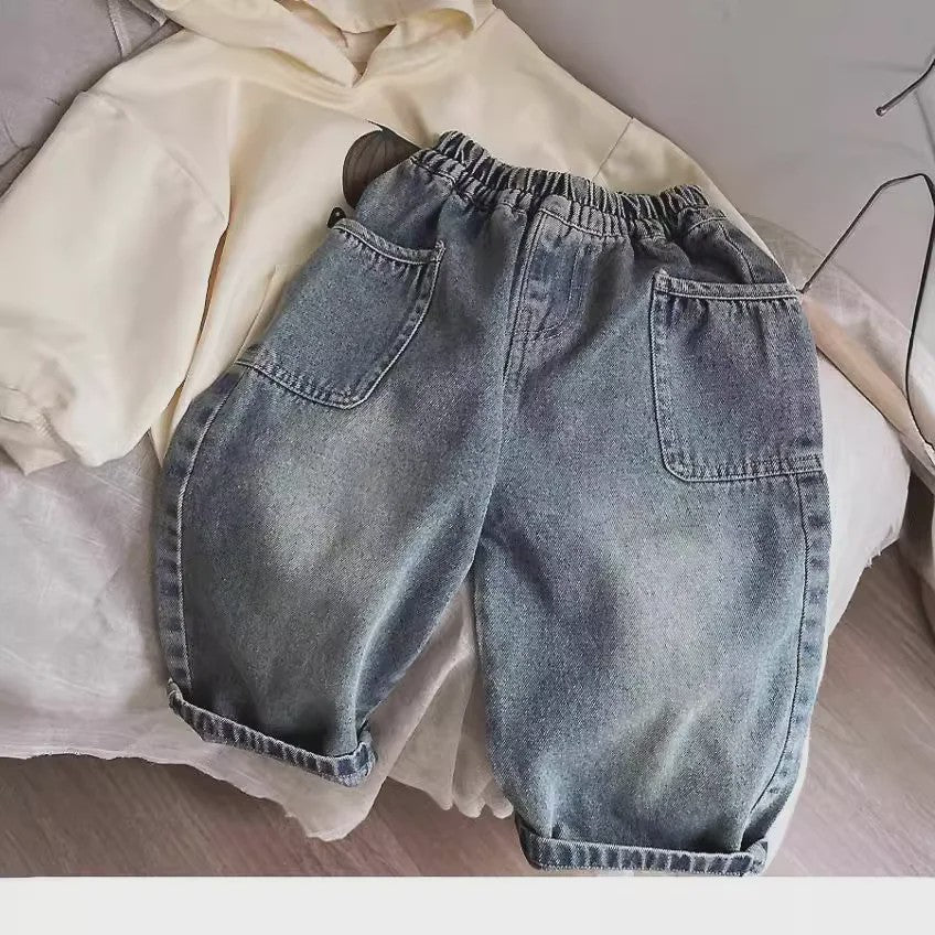 Jongens Denim Spijkerbroek met Elastische Taille en Zijzakken - Casual Lente/Herfst