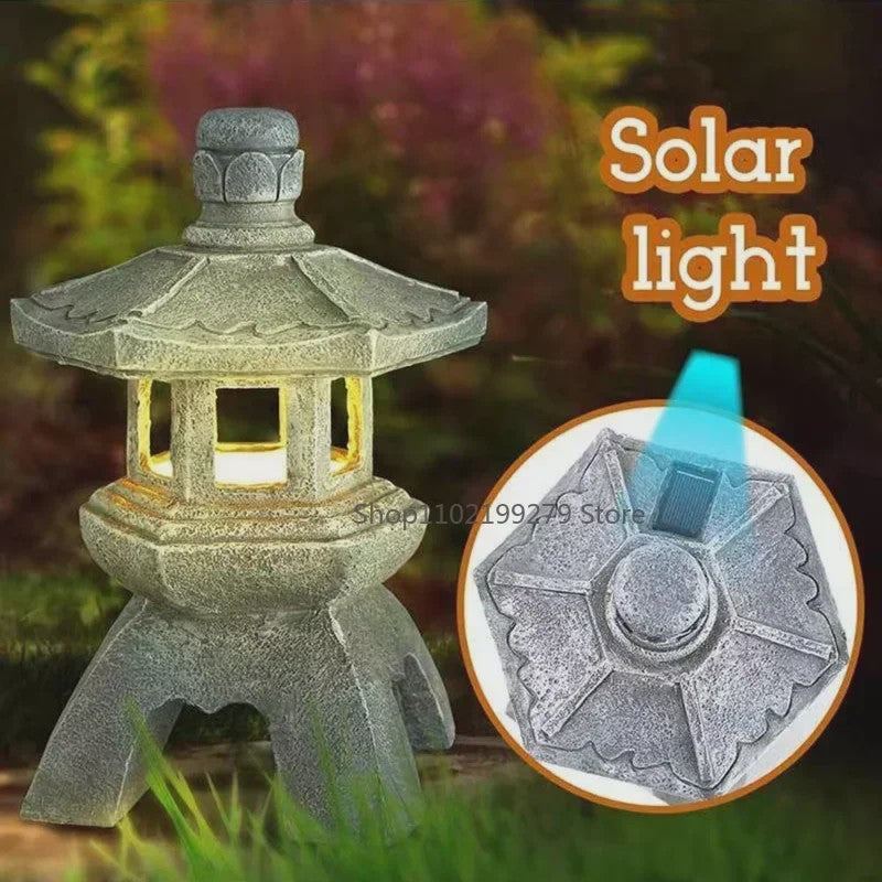 Chinese Pagode Solar Tuinlamp - Zen Stijl Steen Lantaarn voor Buiten