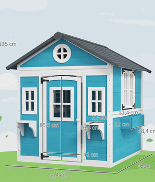 Outsunny Houten Speelhuisje met Deur, Ramen, Bloembakken en Plankjes - 114x126.4x135 cm