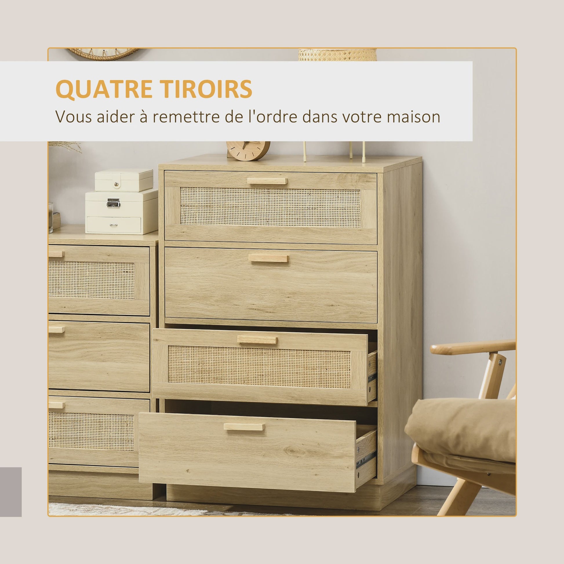 Bohemian Commode met 4 Lades - Natuurlijk Design voor Woonkamer & Hal