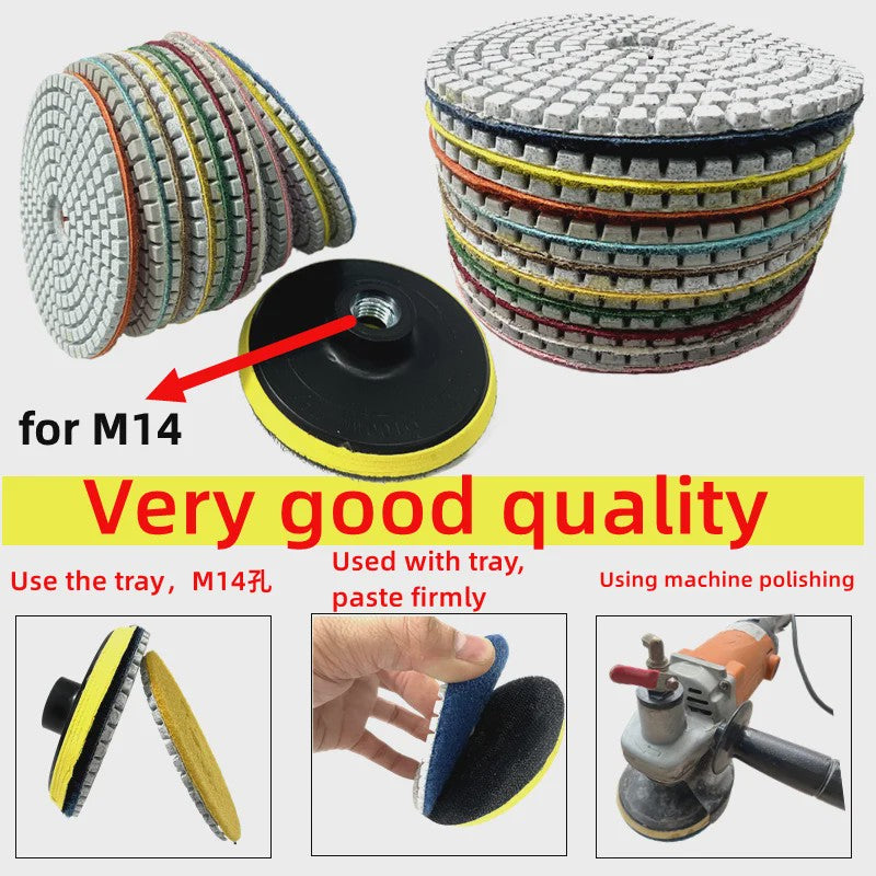 11-delige Diamant Polijstschijven Kit 100mm - Nat/Droog Gebruik voor Steen, Beton & Marmer