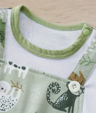 Schattige Baby Jongens Romper met Dierenprint - Faux Twee-delig met Korte Mouwen voor Pasgeborenen
