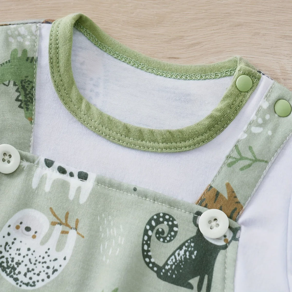 Schattige Baby Jongens Romper met Dierenprint - Faux Twee-delig met Korte Mouwen voor Pasgeborenen