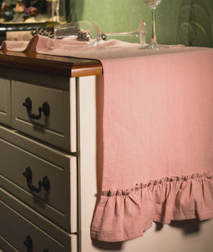 Romantische Katoenen Tafelrunner met Ruches - Perfect voor Feesten, Bruiloften en Decoratie