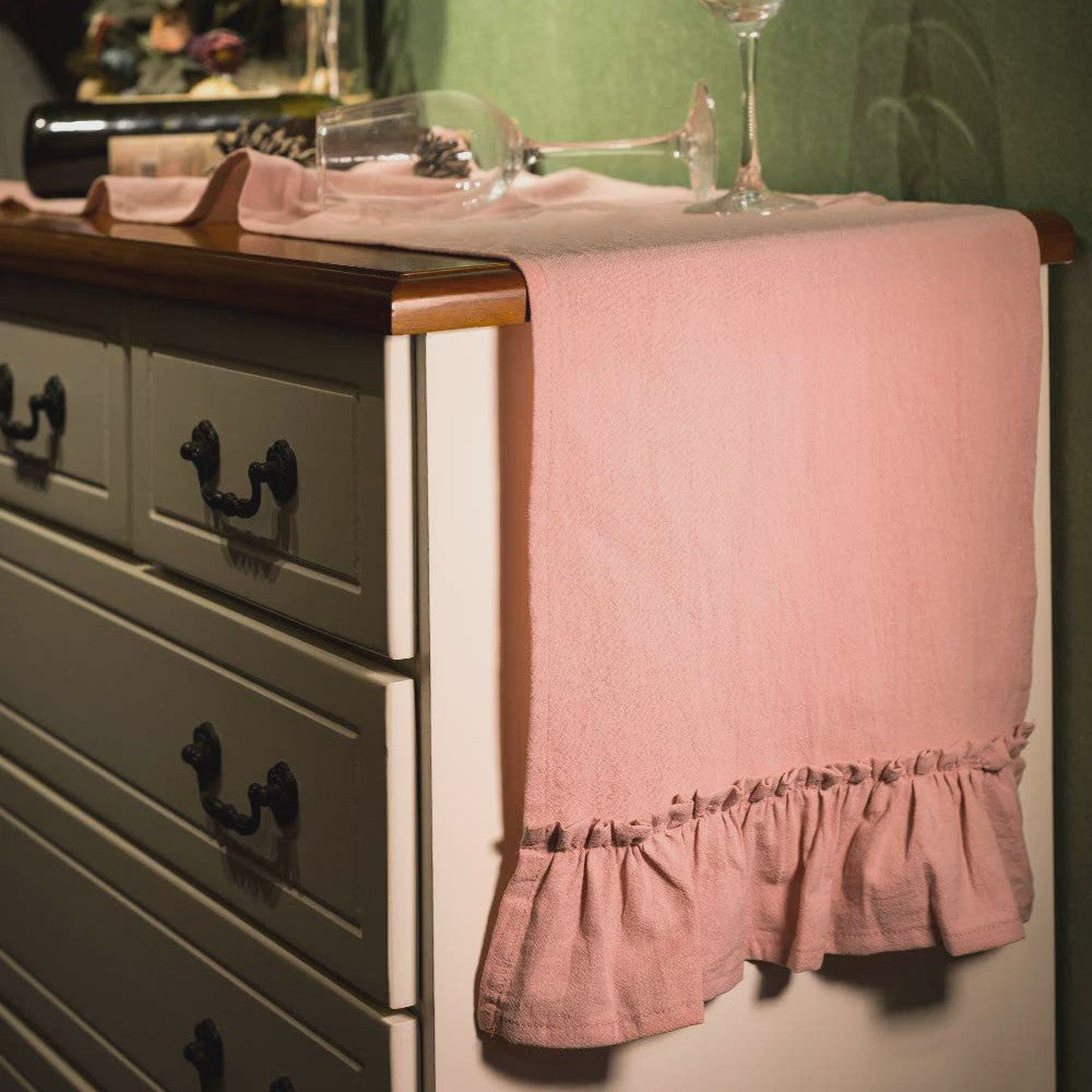 Romantische Katoenen Tafelrunner met Ruches - Perfect voor Feesten, Bruiloften en Decoratie