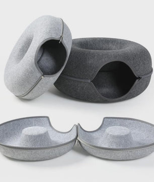 Ronde Katten Tunnel Nest - Comfortabel Vilt Bed en Speelhuisje